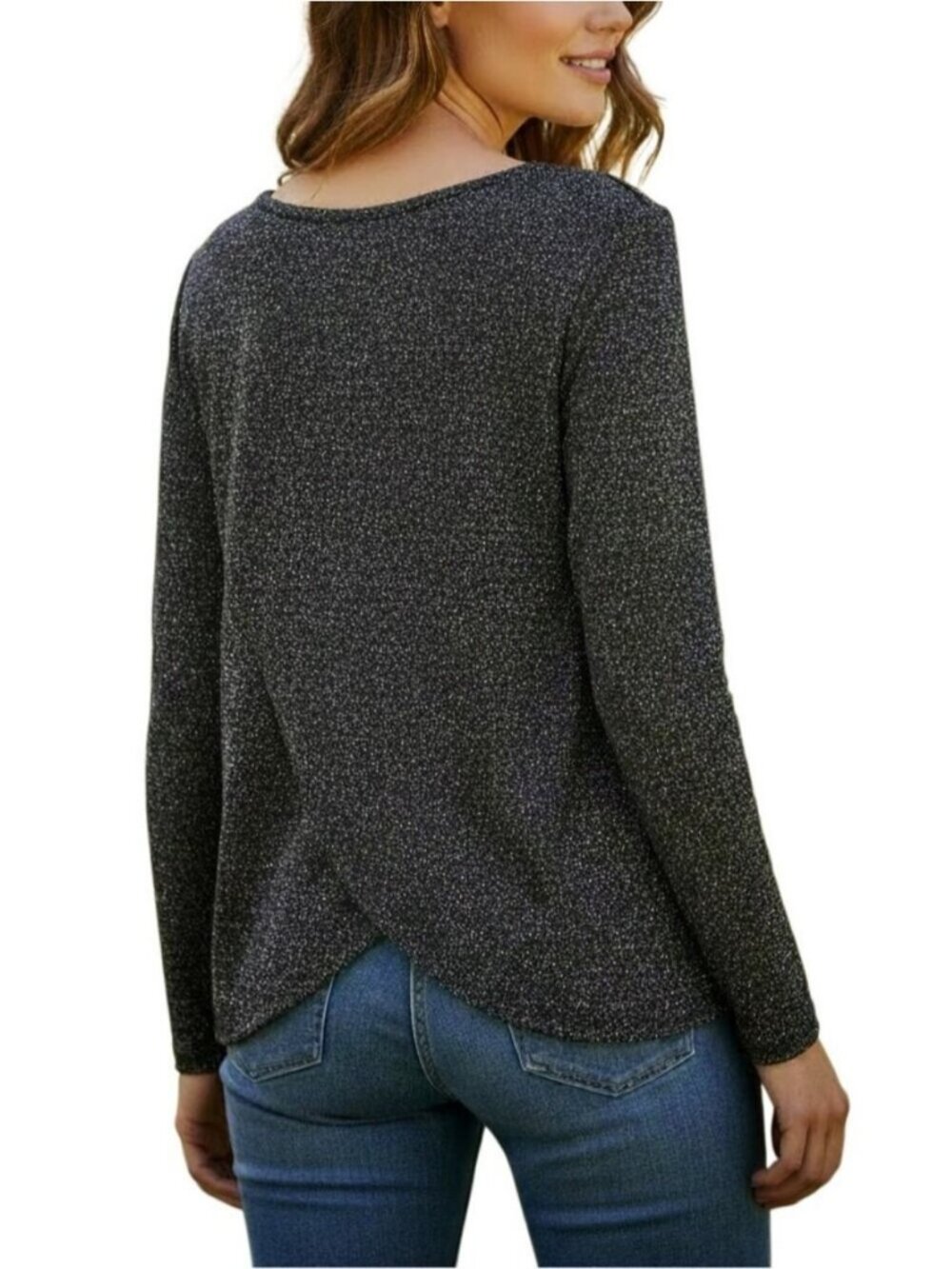 GENERATION LOVE Knit Metallic Fiber Crossback Hem Long Sleeve Size XS / Small